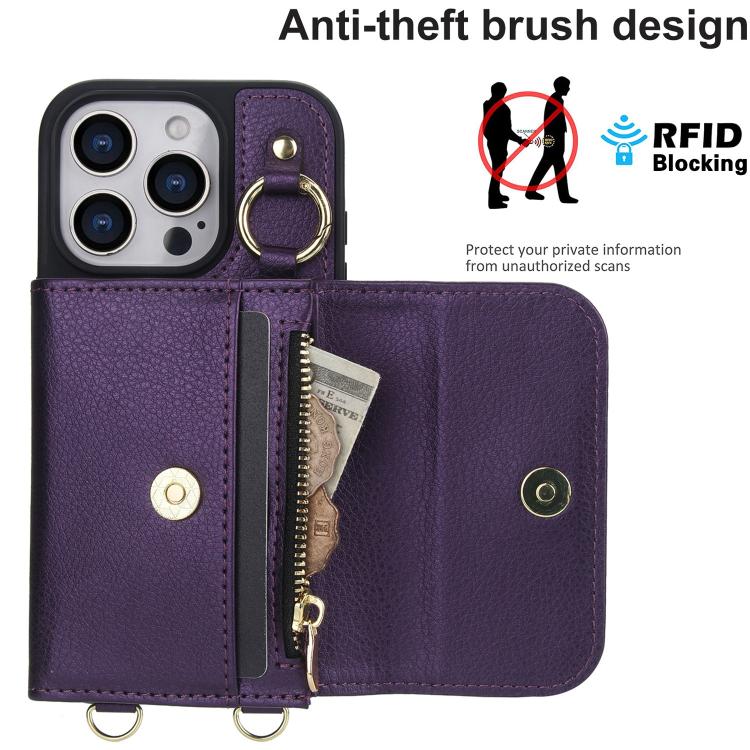 For iPhone 16 Pro AwQuer 2 in 1 Crossbody Wallet Leather Back Phone Case