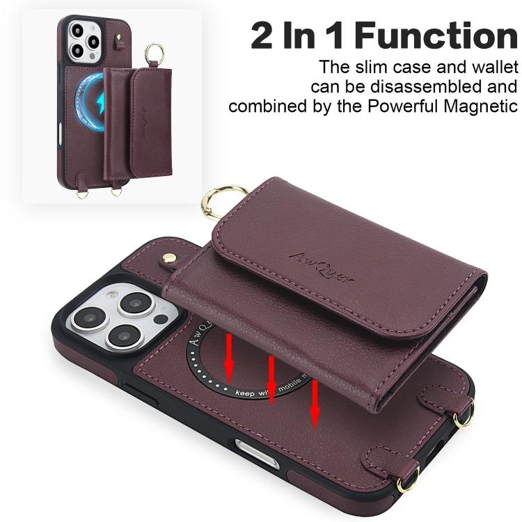 For iPhone 16 Plus AwQuer 2 in 1 Crossbody Wallet Leather Back Phone Case