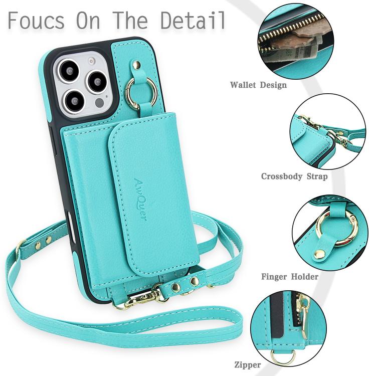 For iPhone 16 Plus AwQuer 2 in 1 Crossbody Wallet Leather Back Phone Case