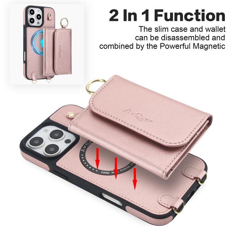 For iPhone 16 Plus AwQuer 2 in 1 Crossbody Wallet Leather Back Phone Case