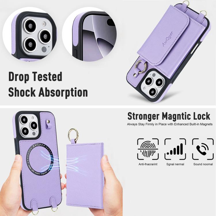 For iPhone 16 Plus AwQuer 2 in 1 Crossbody Wallet Leather Back Phone Case