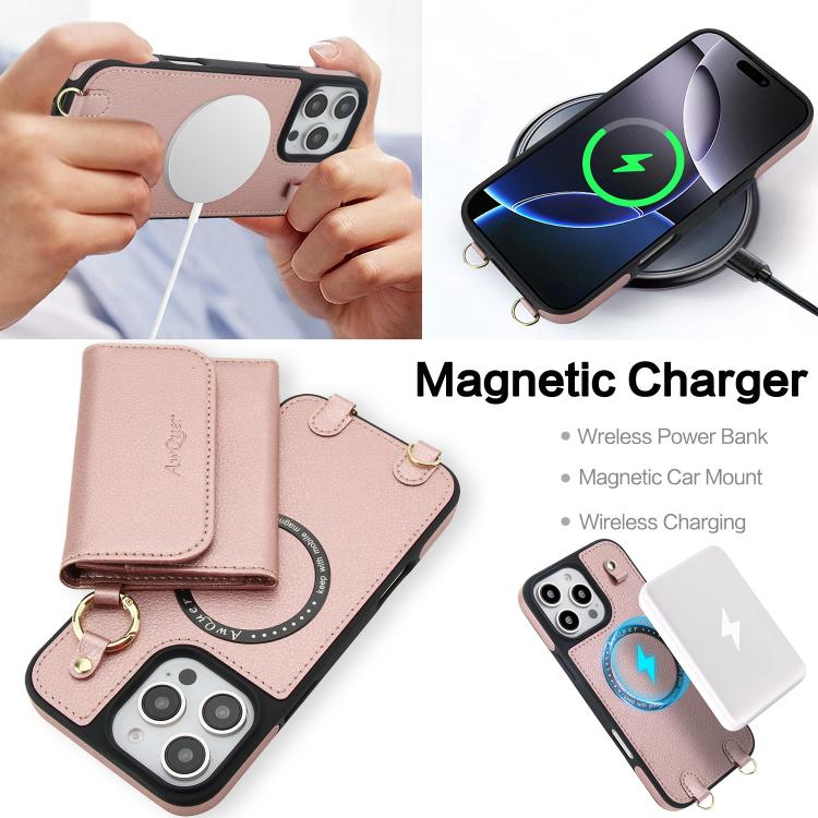 For iPhone 16 AwQuer 2 in 1 Crossbody Wallet Leather Back Phone Case