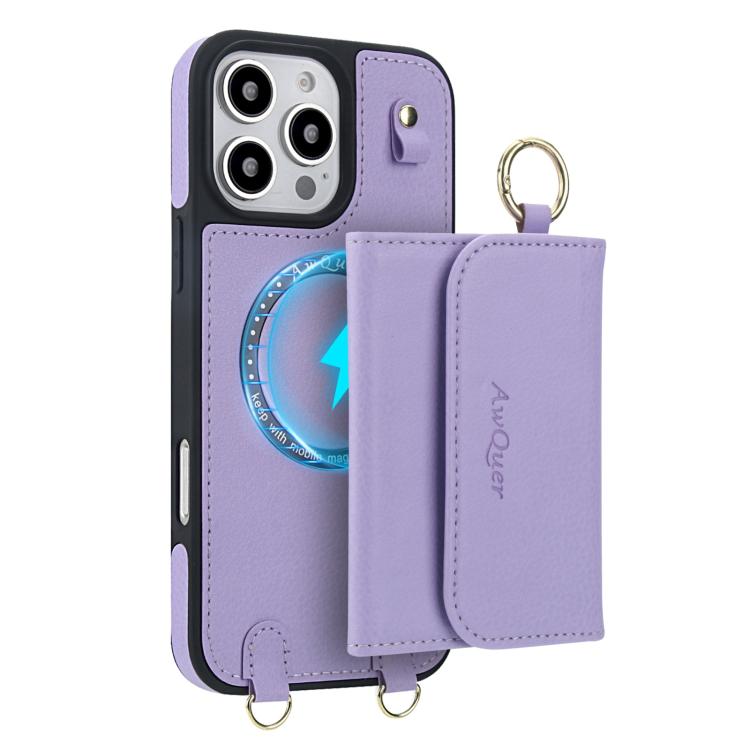 For iPhone 16 AwQuer 2 in 1 Crossbody Wallet Leather Back Phone Case