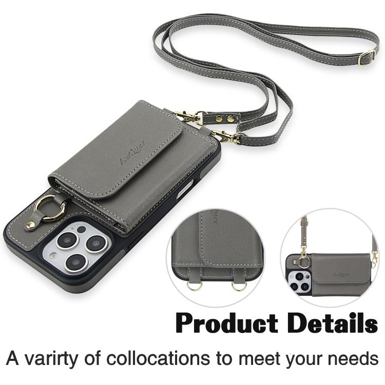For iPhone 15 Pro Max AwQuer 2 in 1 Crossbody Wallet Leather Back Phone Case