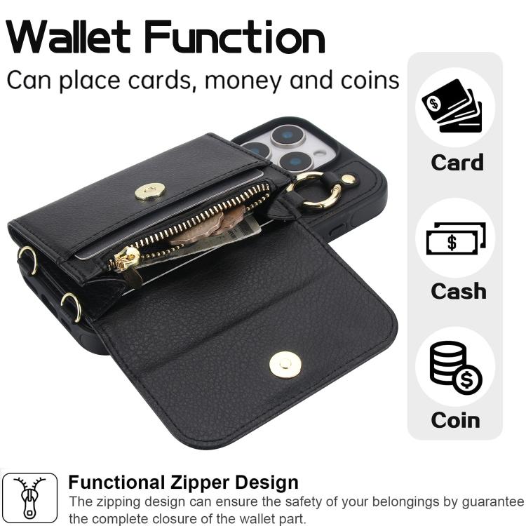 For iPhone 15 Pro AwQuer 2 in 1 Crossbody Wallet Leather Back Phone Case