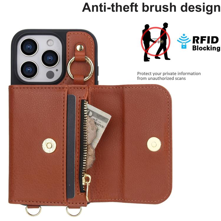 For iPhone 15 Pro AwQuer 2 in 1 Crossbody Wallet Leather Back Phone Case