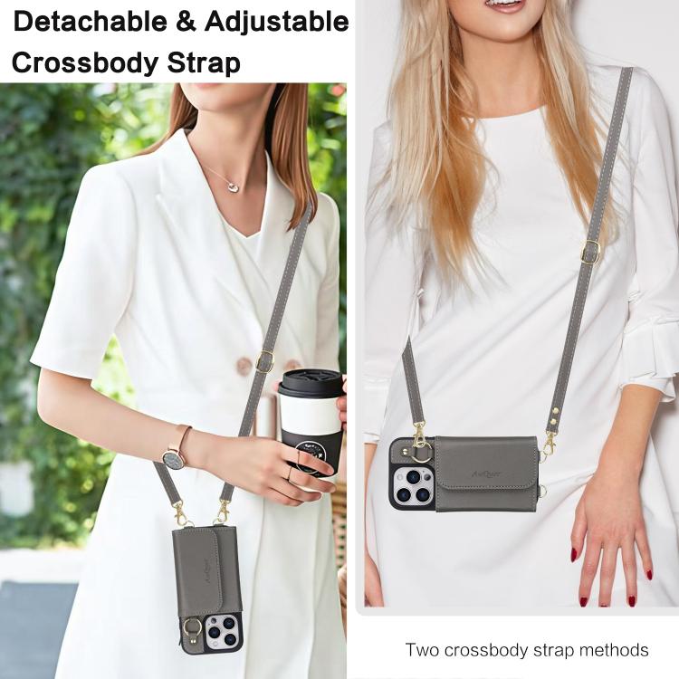 For iPhone 15 Plus AwQuer 2 in 1 Crossbody Wallet Leather Back Phone Case