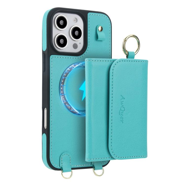 For iPhone 15 Plus AwQuer 2 in 1 Crossbody Wallet Leather Back Phone Case