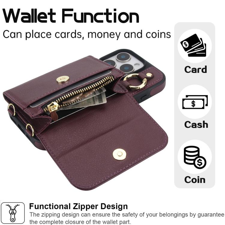 For iPhone 15 AwQuer 2 in 1 Crossbody Wallet Leather Back Phone Case