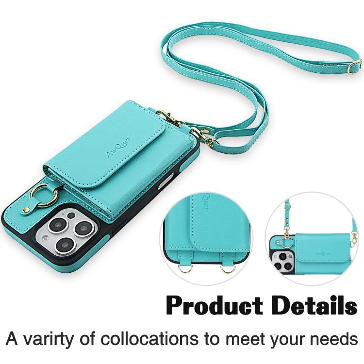 For iPhone 15 AwQuer 2 in 1 Crossbody Wallet Leather Back Phone Case