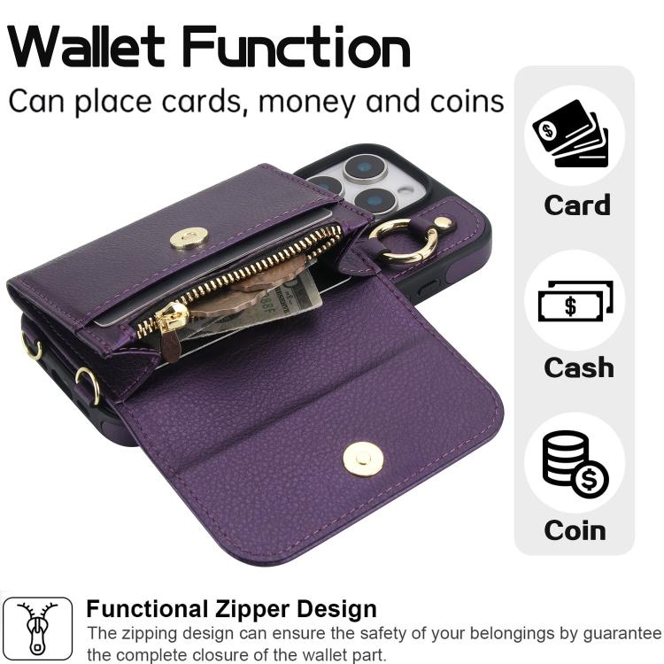 For iPhone 15 AwQuer 2 in 1 Crossbody Wallet Leather Back Phone Case