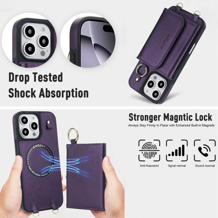 For iPhone 14 Plus AwQuer 2 in 1 Crossbody Wallet Leather Back Phone Case