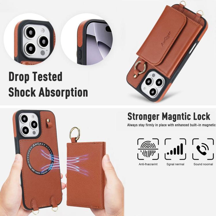 For iPhone 14 Plus AwQuer 2 in 1 Crossbody Wallet Leather Back Phone Case