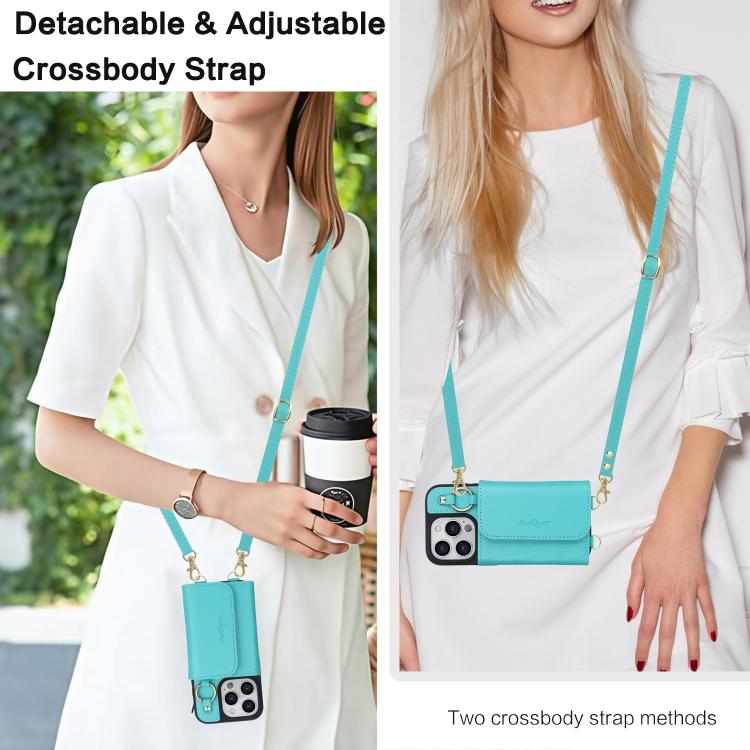 For iPhone 14 / 13 AwQuer 2 in 1 Crossbody Wallet Leather Back Phone Case