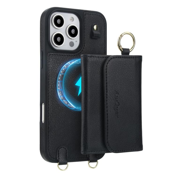 For iPhone 14 Pro AwQuer 2 in 1 Crossbody Wallet Leather Back Phone Case
