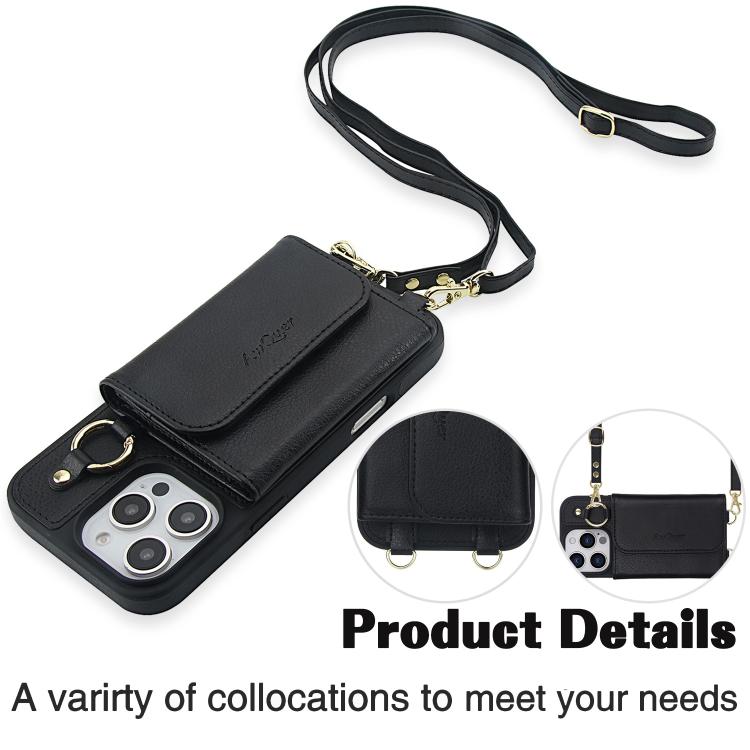 For iPhone 14 Pro Max AwQuer 2 in 1 Crossbody Wallet Leather Back Phone Case