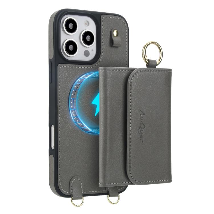 For iPhone 14 Pro Max AwQuer 2 in 1 Crossbody Wallet Leather Back Phone Case