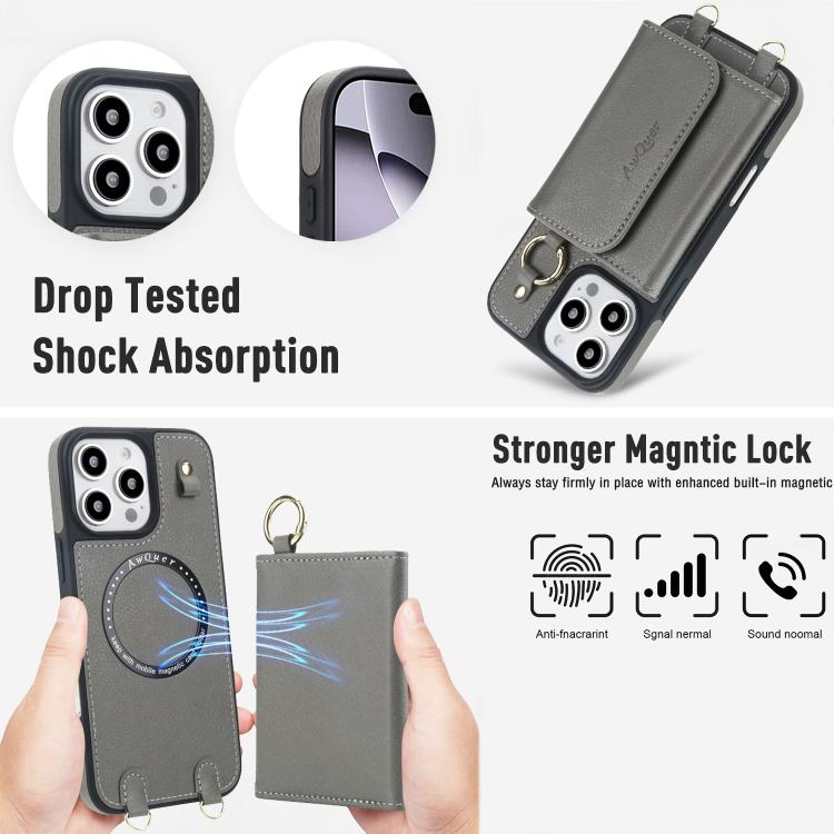 For iPhone 14 Pro Max AwQuer 2 in 1 Crossbody Wallet Leather Back Phone Case
