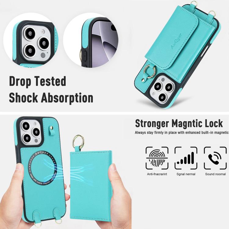 For iPhone 14 Pro Max AwQuer 2 in 1 Crossbody Wallet Leather Back Phone Case