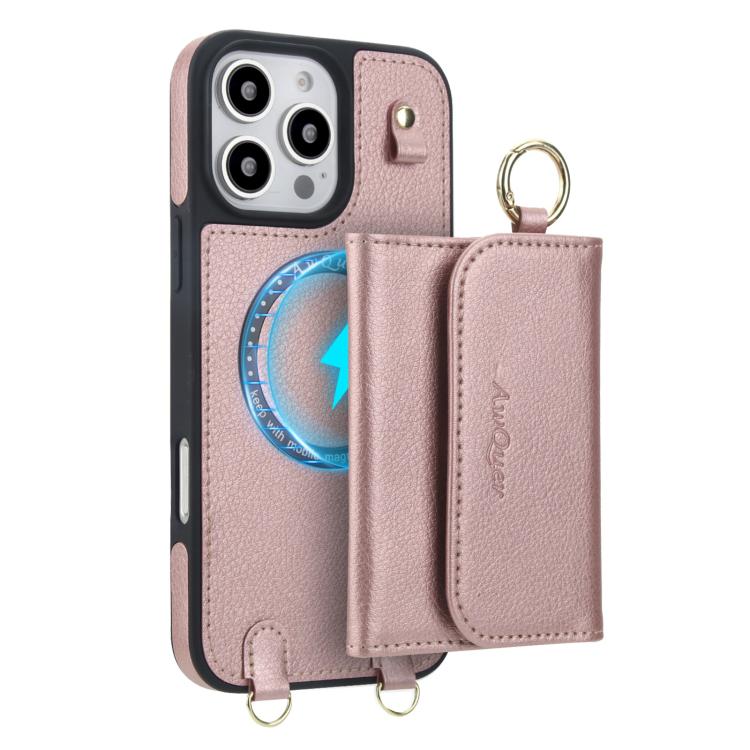 For iPhone 14 Pro Max AwQuer 2 in 1 Crossbody Wallet Leather Back Phone Case