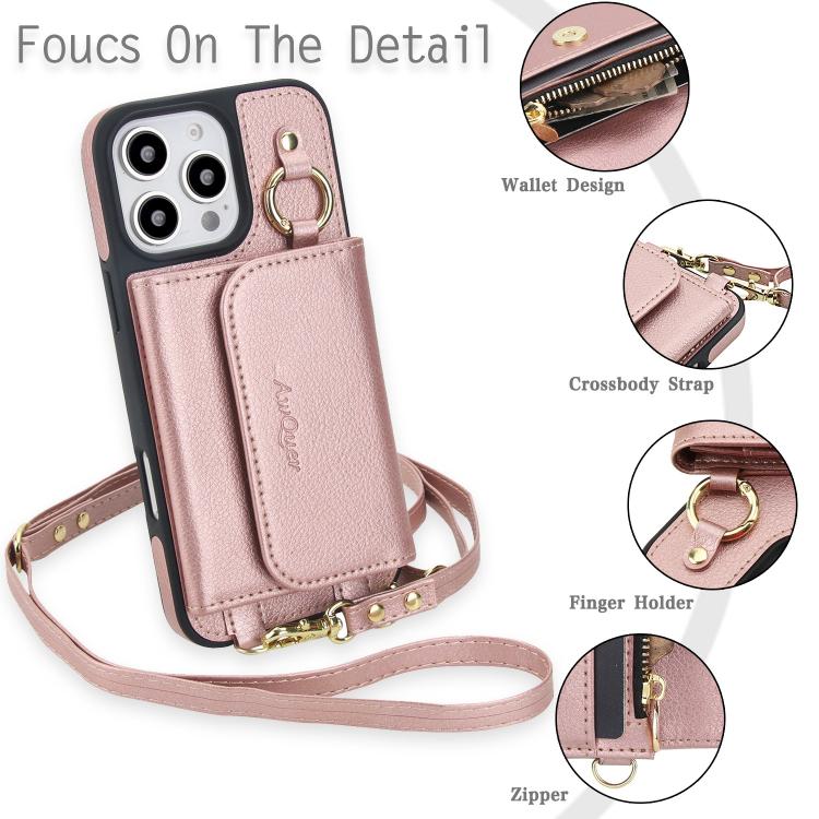 For iPhone 14 Pro Max AwQuer 2 in 1 Crossbody Wallet Leather Back Phone Case