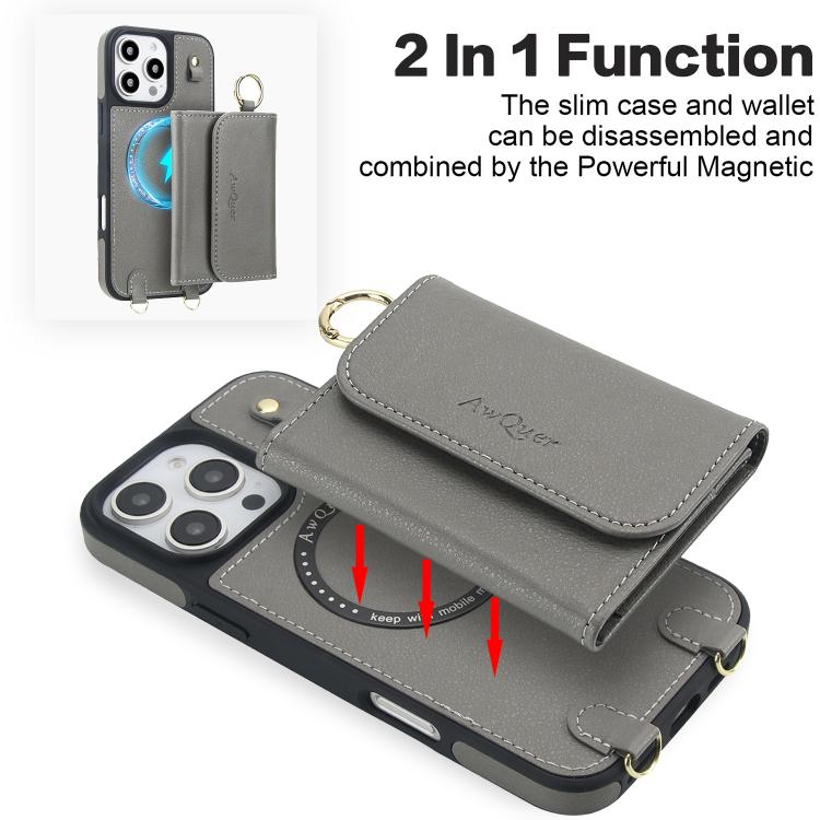 For iPhone 13 Pro AwQuer 2 in 1 Crossbody Wallet Leather Back Phone Case