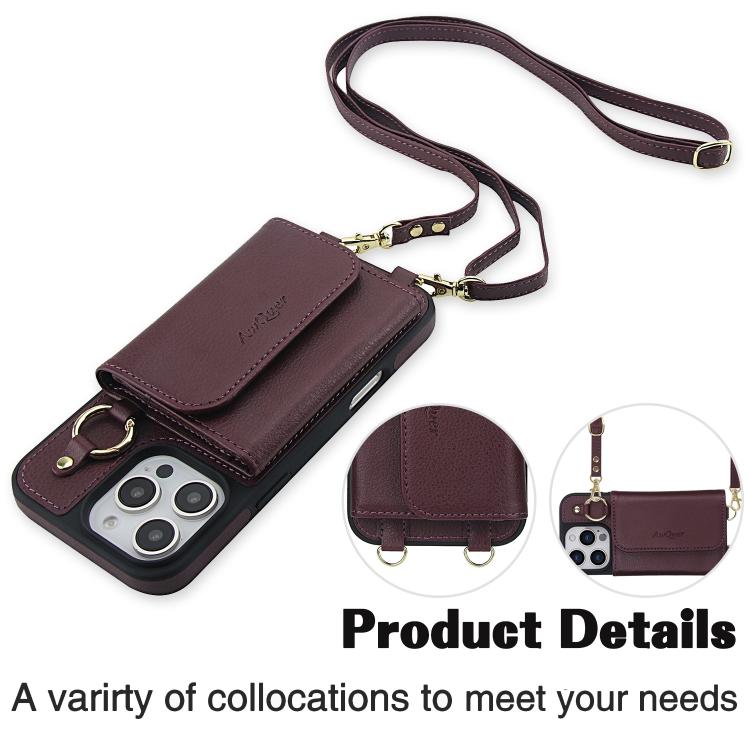 For iPhone 13 Pro AwQuer 2 in 1 Crossbody Wallet Leather Back Phone Case