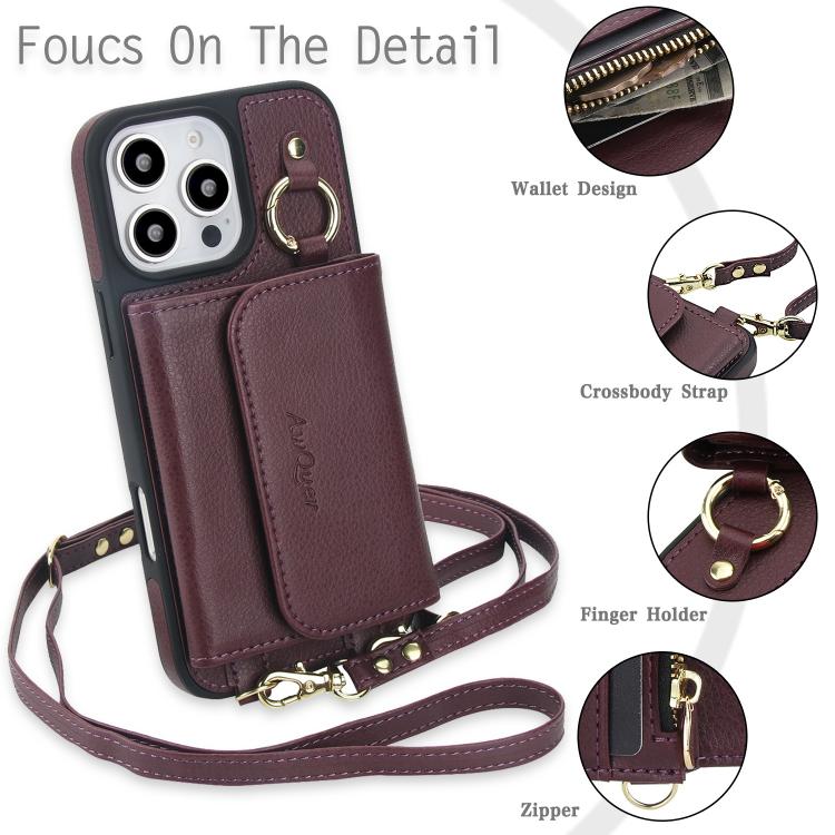 For iPhone 13 Pro AwQuer 2 in 1 Crossbody Wallet Leather Back Phone Case