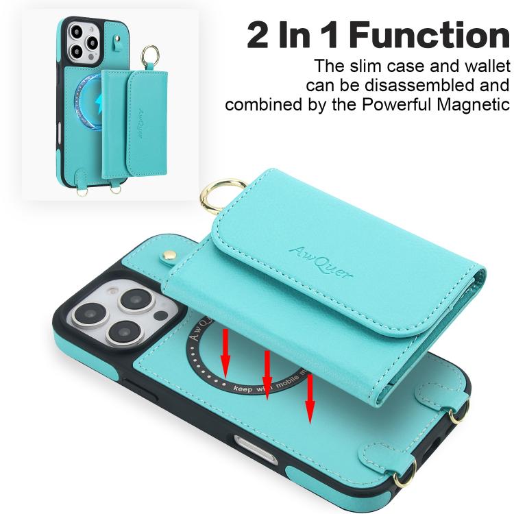 For iPhone 13 Pro AwQuer 2 in 1 Crossbody Wallet Leather Back Phone Case