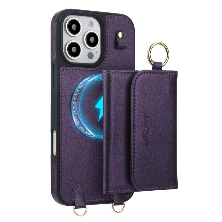 For iPhone 12 / 12 Pro AwQuer 2 in 1 Crossbody Wallet Leather Back Phone Case