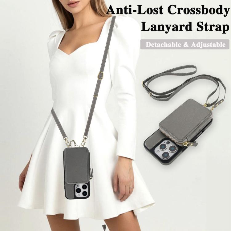 For iPhone 16 Pro Max AwQuer 2 in 1 Crossbody Zipper Wallet Leather Back Phone Case