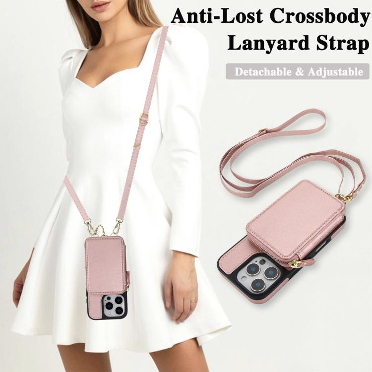 For iPhone 16 Pro Max AwQuer 2 in 1 Crossbody Zipper Wallet Leather Back Phone Case