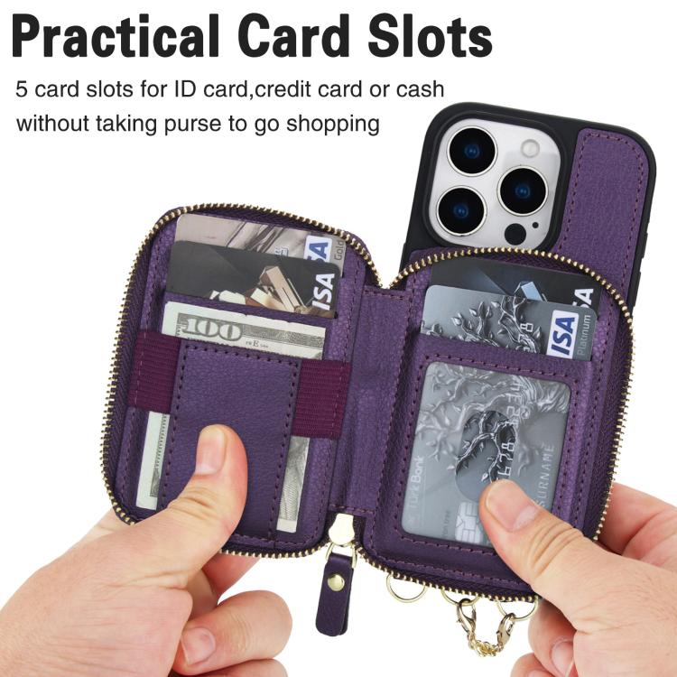 For iPhone 16 Pro Max AwQuer 2 in 1 Crossbody Zipper Wallet Leather Back Phone Case