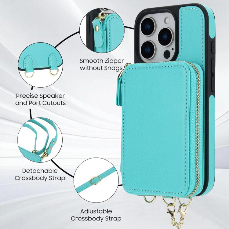 For iPhone 16 AwQuer 2 in 1 Crossbody Zipper Wallet Leather Back Phone Case