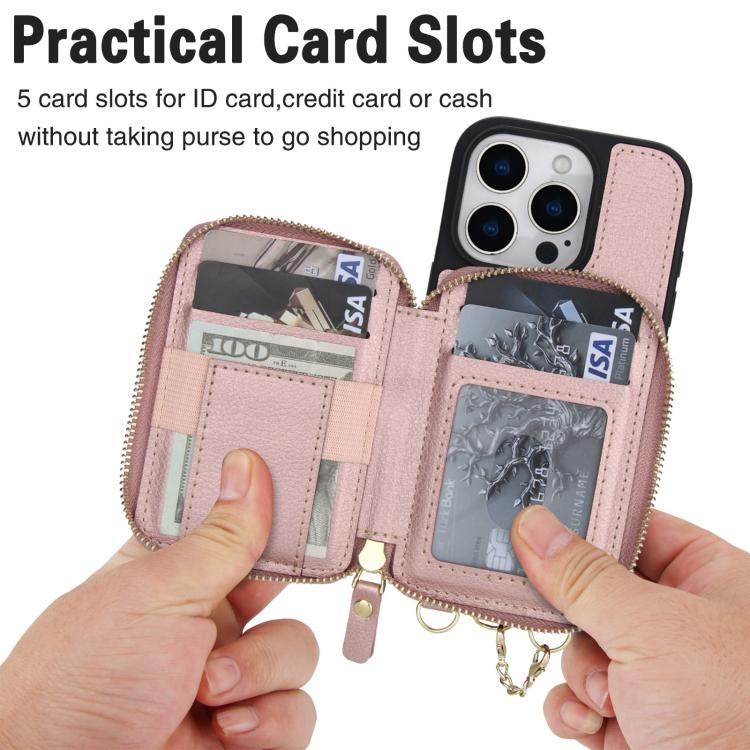 For iPhone 16 AwQuer 2 in 1 Crossbody Zipper Wallet Leather Back Phone Case