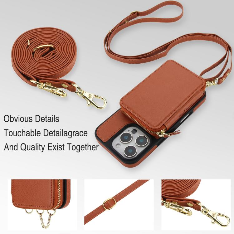 For iPhone 16 AwQuer 2 in 1 Crossbody Zipper Wallet Leather Back Phone Case