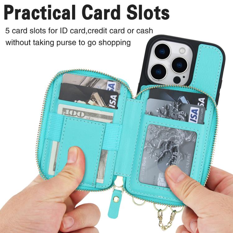 For iPhone 15 Pro Max AwQuer 2 in 1 Crossbody Zipper Wallet Leather Back Phone Case