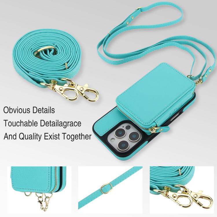For iPhone 15 Pro AwQuer 2 in 1 Crossbody Zipper Wallet Leather Back Phone Case
