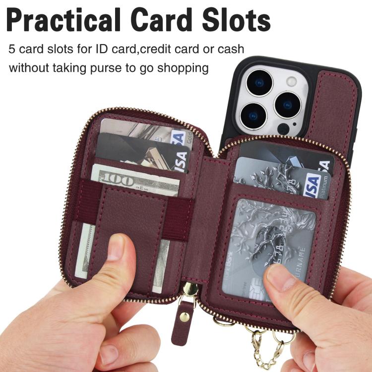 For iPhone 15 Plus AwQuer 2 in 1 Crossbody Zipper Wallet Leather Back Phone Case