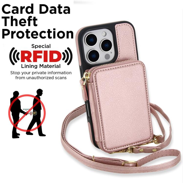 For iPhone 15 AwQuer 2 in 1 Crossbody Zipper Wallet Leather Back Phone Case