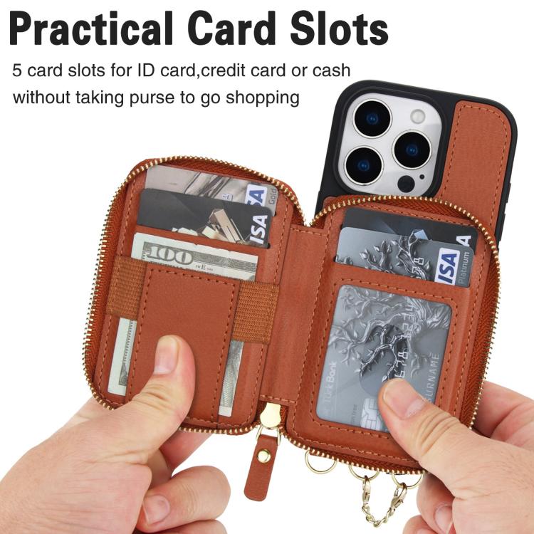 For iPhone 15 AwQuer 2 in 1 Crossbody Zipper Wallet Leather Back Phone Case
