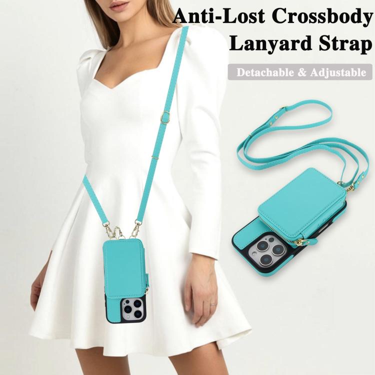 For iPhone 14 Pro AwQuer 2 in 1 Crossbody Zipper Wallet Leather Back Phone Case