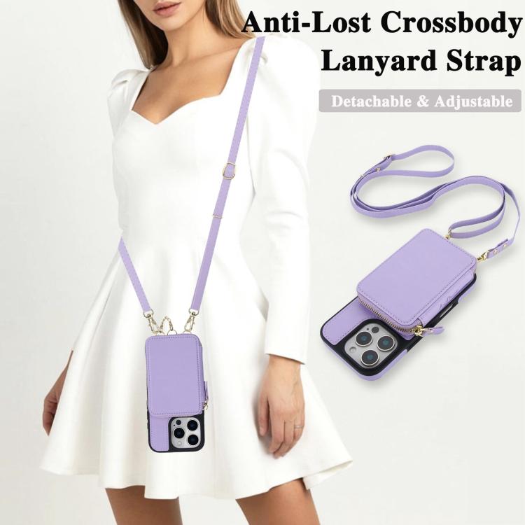 For iPhone 14 Pro AwQuer 2 in 1 Crossbody Zipper Wallet Leather Back Phone Case
