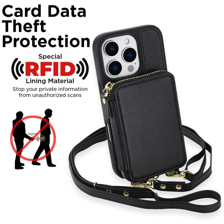 For iPhone 14 Pro Max AwQuer 2 in 1 Crossbody Zipper Wallet Leather Back Phone Case