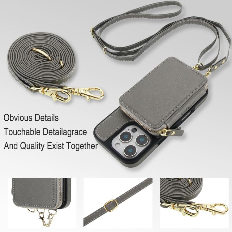 For iPhone 14 Pro Max AwQuer 2 in 1 Crossbody Zipper Wallet Leather Back Phone Case