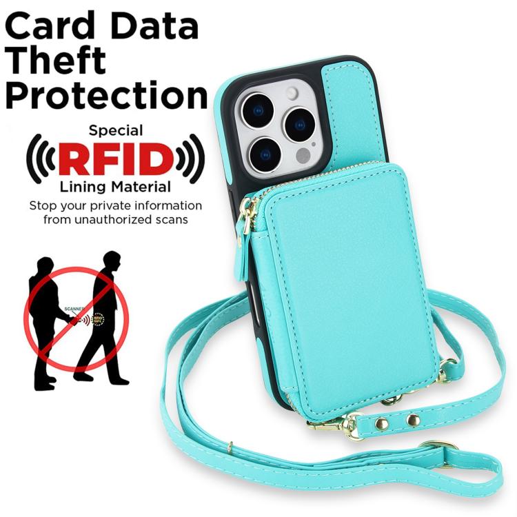 For iPhone 14 Pro Max AwQuer 2 in 1 Crossbody Zipper Wallet Leather Back Phone Case