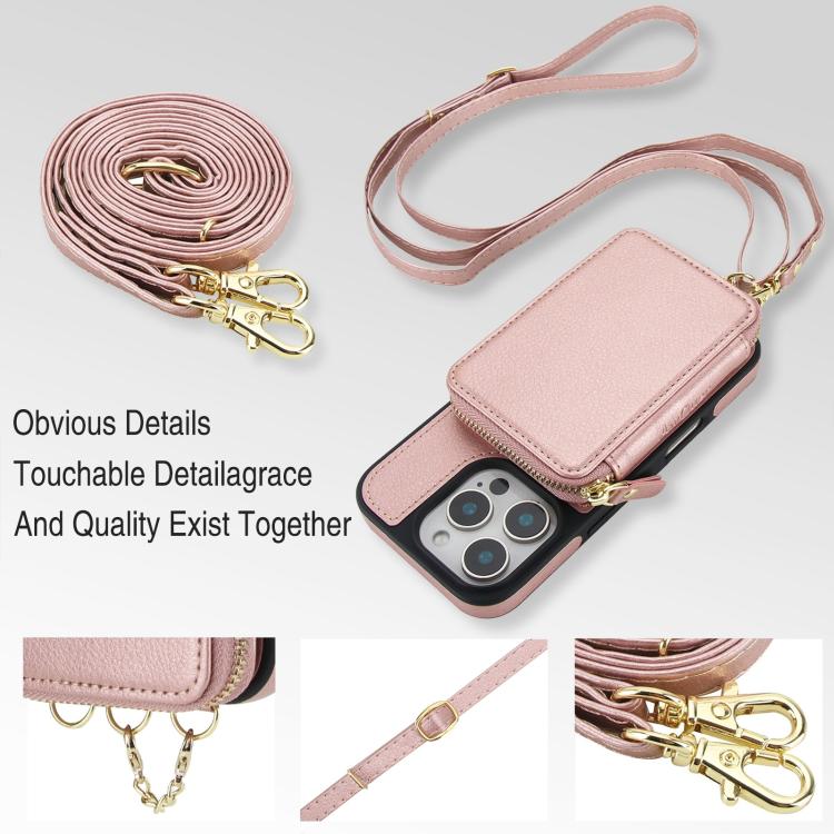For iPhone 14 Pro Max AwQuer 2 in 1 Crossbody Zipper Wallet Leather Back Phone Case