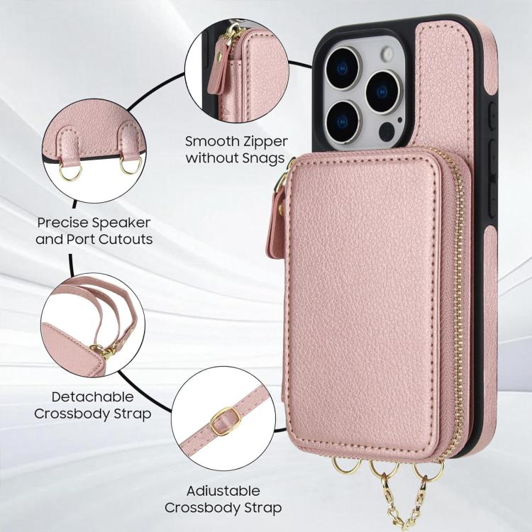 For iPhone 14 Pro Max AwQuer 2 in 1 Crossbody Zipper Wallet Leather Back Phone Case