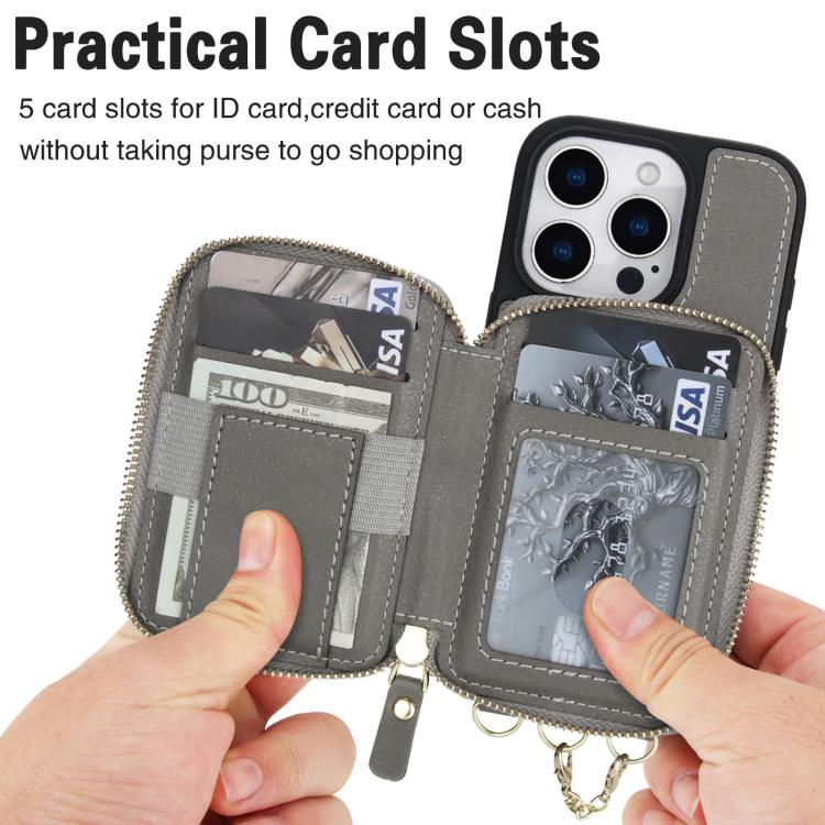 For iPhone 13 Pro AwQuer 2 in 1 Crossbody Zipper Wallet Leather Back Phone Case