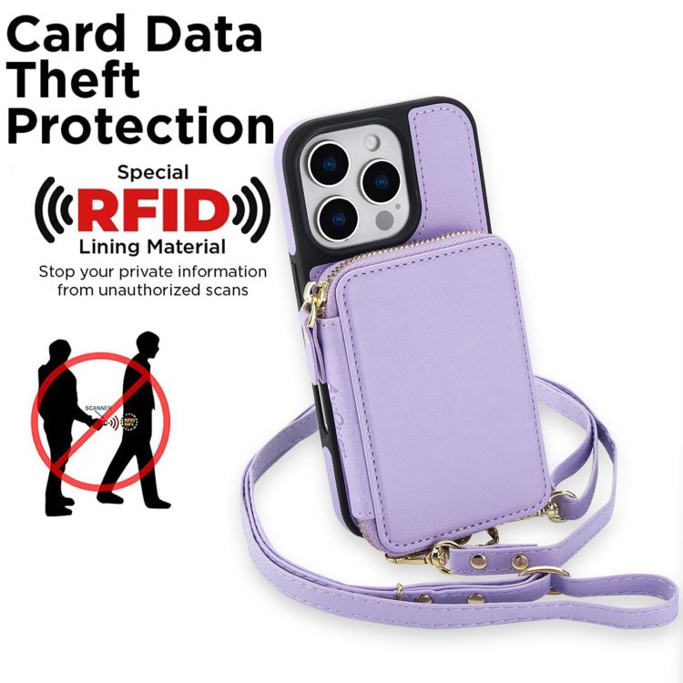 For iPhone 13 Pro AwQuer 2 in 1 Crossbody Zipper Wallet Leather Back Phone Case
